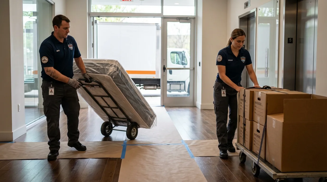 Professional apartment movers loading elevator in Price, UT